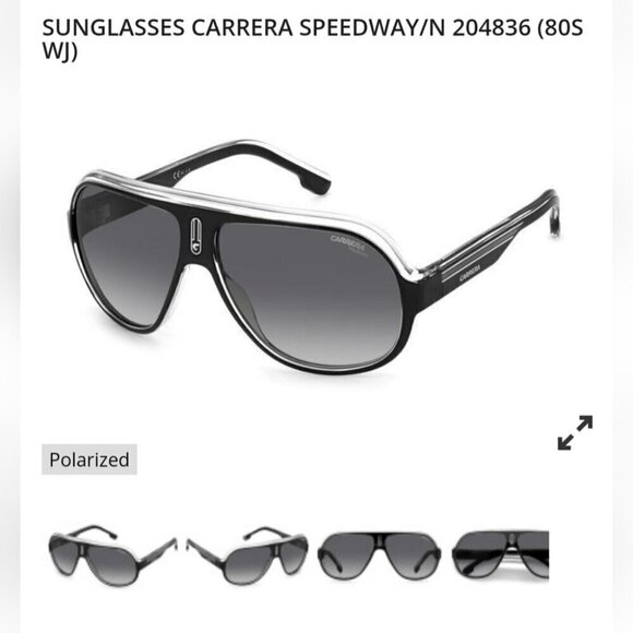 NWT Carrera Women's Sunglasses Speedway/N Black White/Gray Shaded 63mm 63-12-130 - Picture 1 of 12